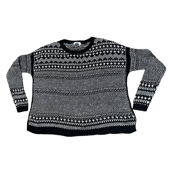 old navy women black white knit cotton jacquard sweater sz small crew neck - Picture 4 of 6